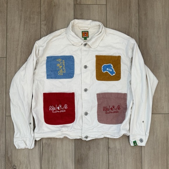 Melting Sadness Other - Melting Sadness Cream Button Up Denim Jacket Adult Size Large Corduroy Pockets